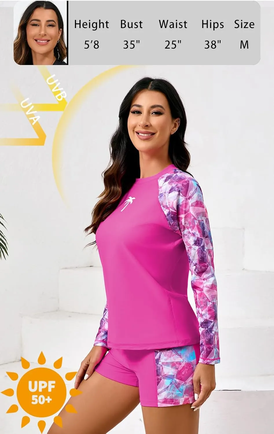 Halcurt Women's Two Piece Rash Guard Swimsuit Long Sleeve UPF 50 Swim Shirt with Board Shorts