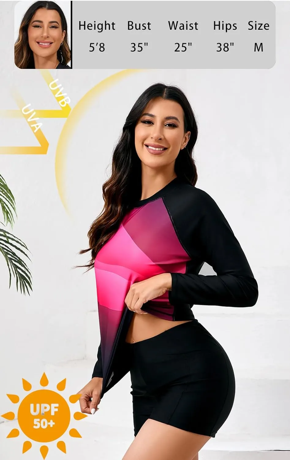 Halcurt Women's Two Piece Rash Guard Swimsuit Long Sleeve UPF 50 Swim Shirt with Board Shorts
