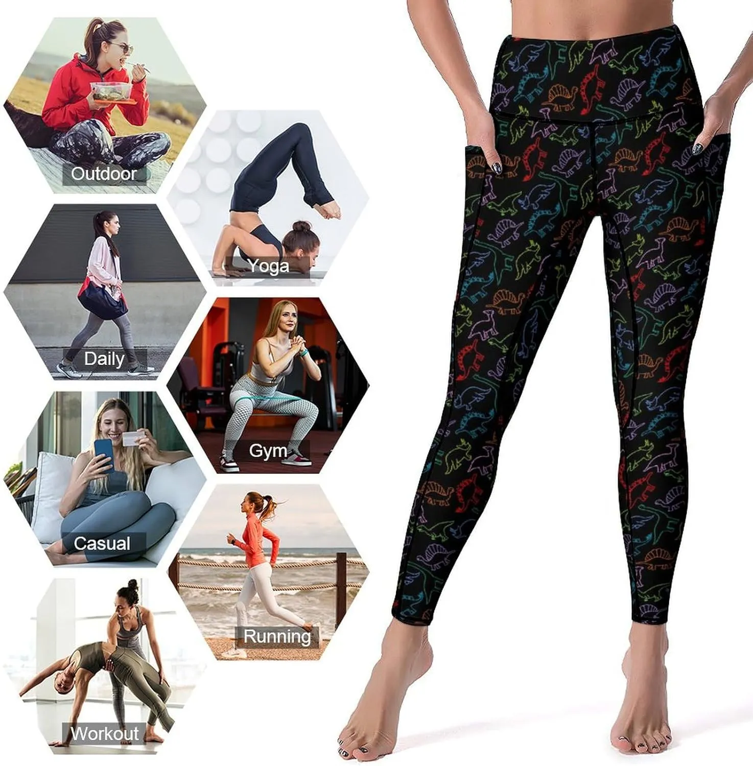 Halloween Skulls Yoga Pants Women Tummy Control Workout Leggings with Pockets High Waist Sports Trousers Lounge Pants