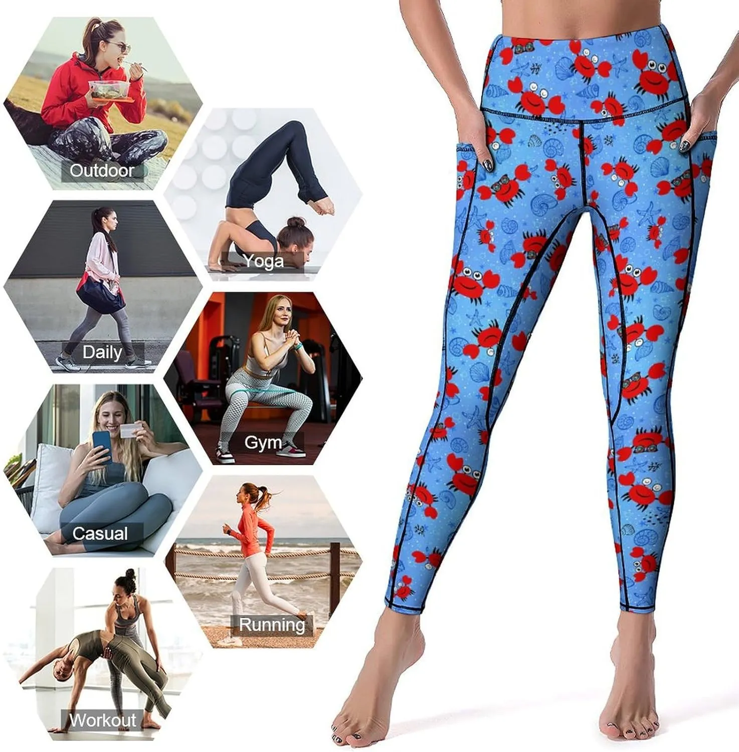 Halloween Skulls Yoga Pants Women Tummy Control Workout Leggings with Pockets High Waist Sports Trousers Lounge Pants
