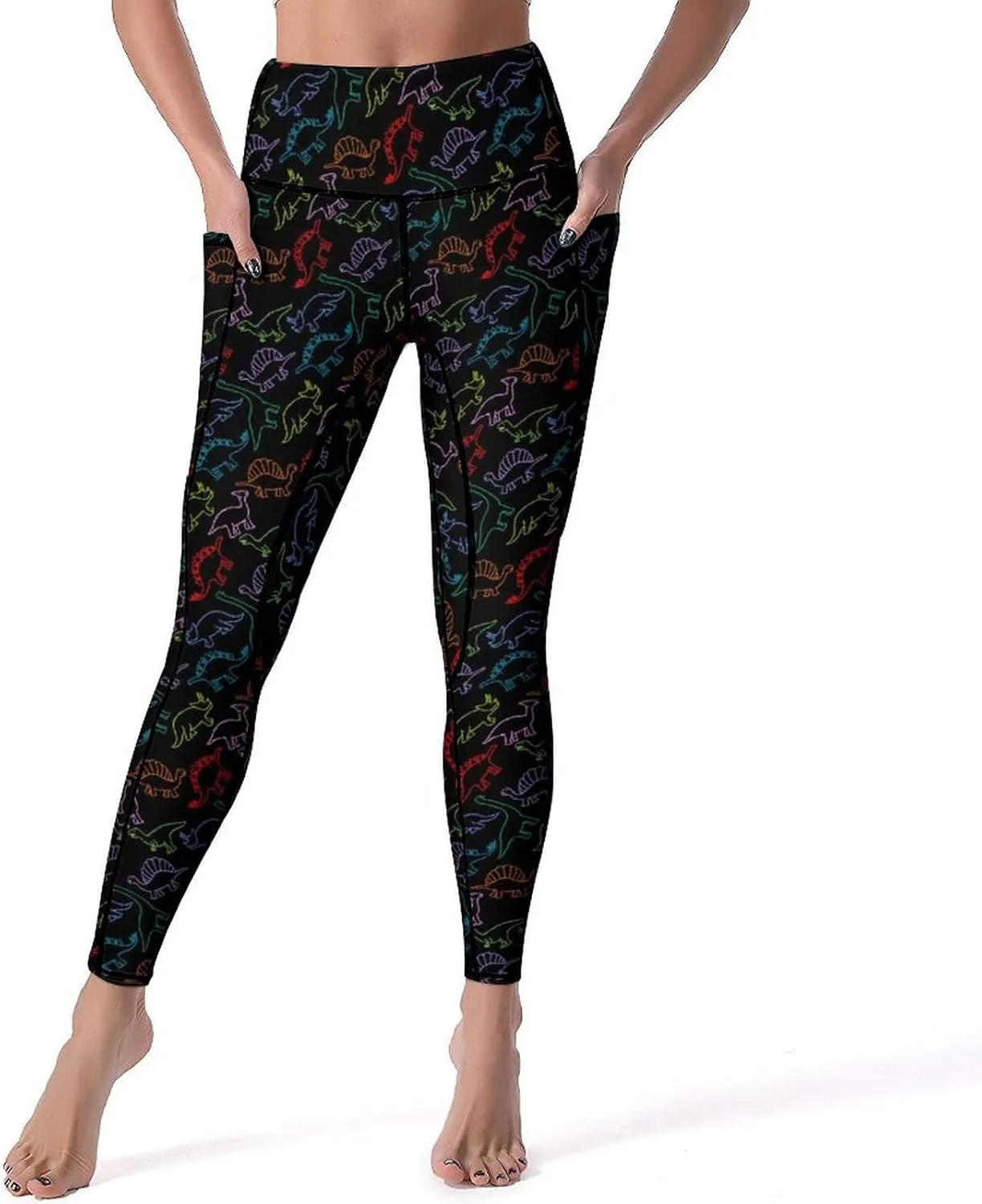 Halloween Skulls Yoga Pants Women Tummy Control Workout Leggings with Pockets High Waist Sports Trousers Lounge Pants