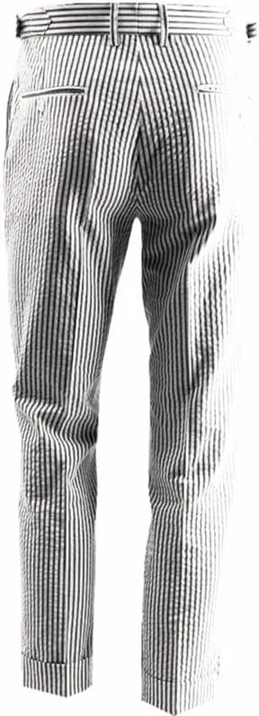 HBDesign Summer Pure Cotton Seersucker Slim Business Casual Men's Dress Pants Thin Striped Mid-Waist Handmade Pants