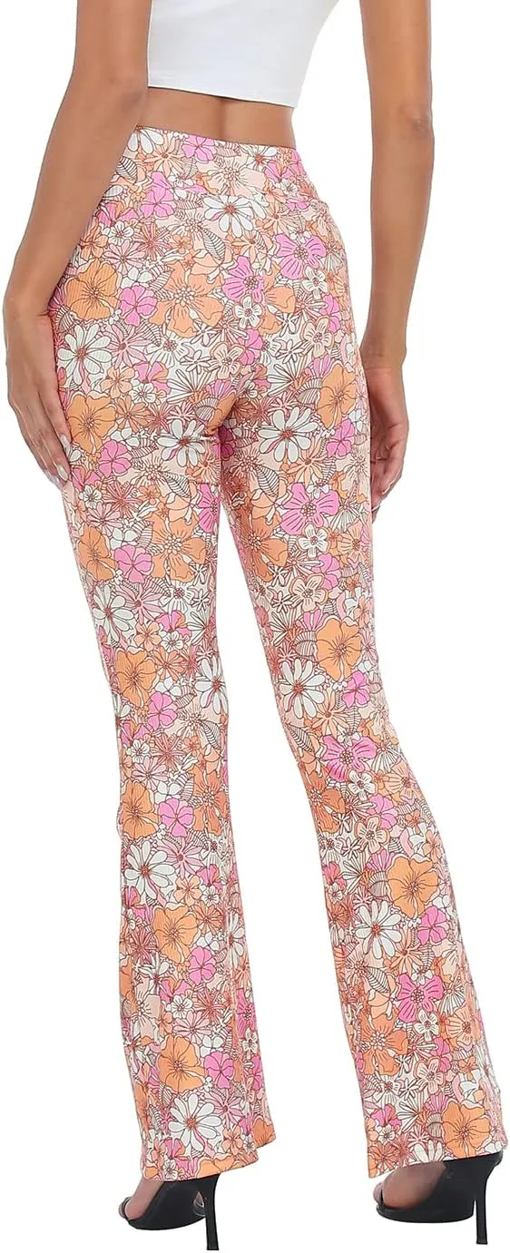 HDE Women's Crossover Flare Yoga Pants Ribbed High Waist Wide Leg Bell Bottoms