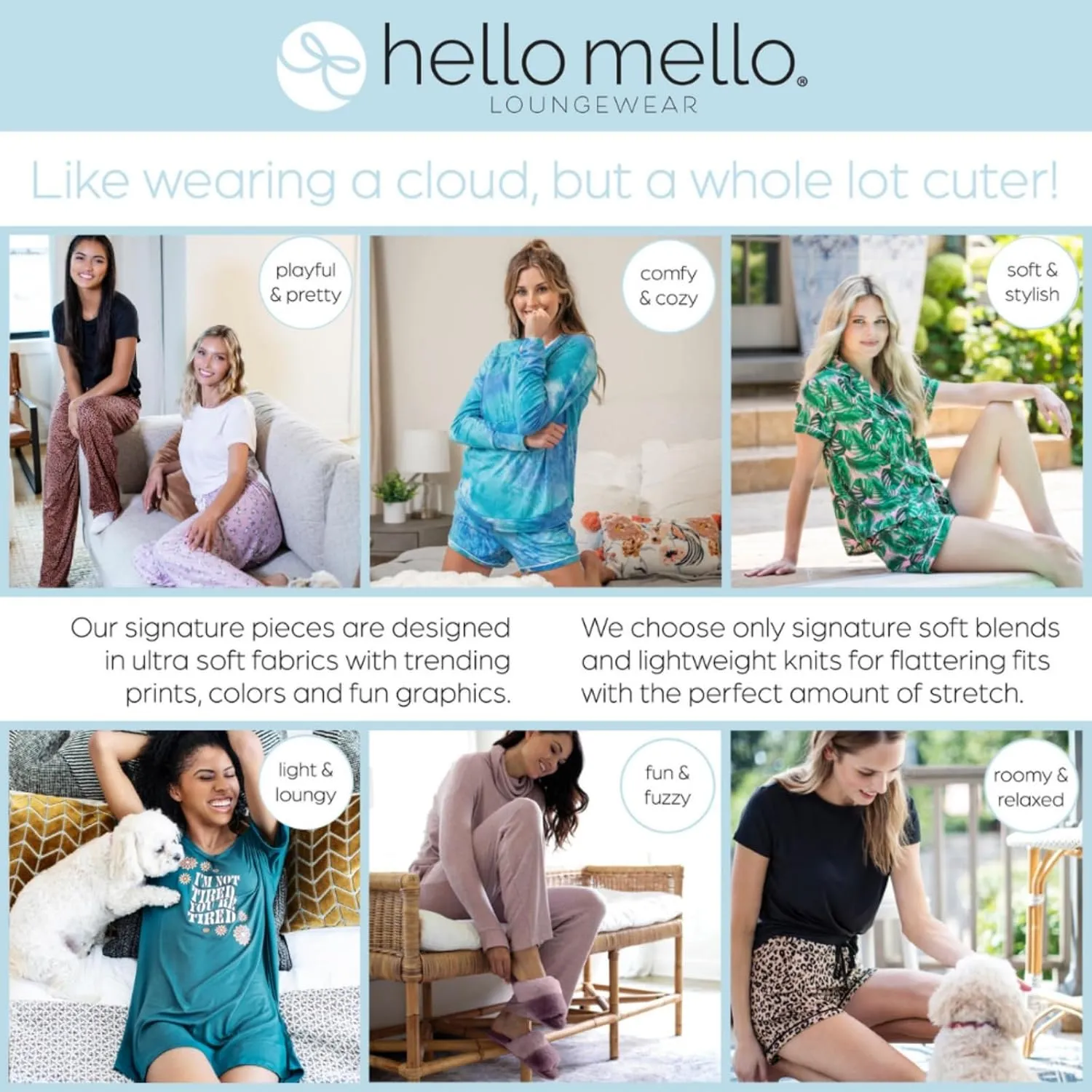 Hello Mello Signature Lounge Pants Womens Soft Pajama Bottoms Elastic Waistband Drawstring Tie