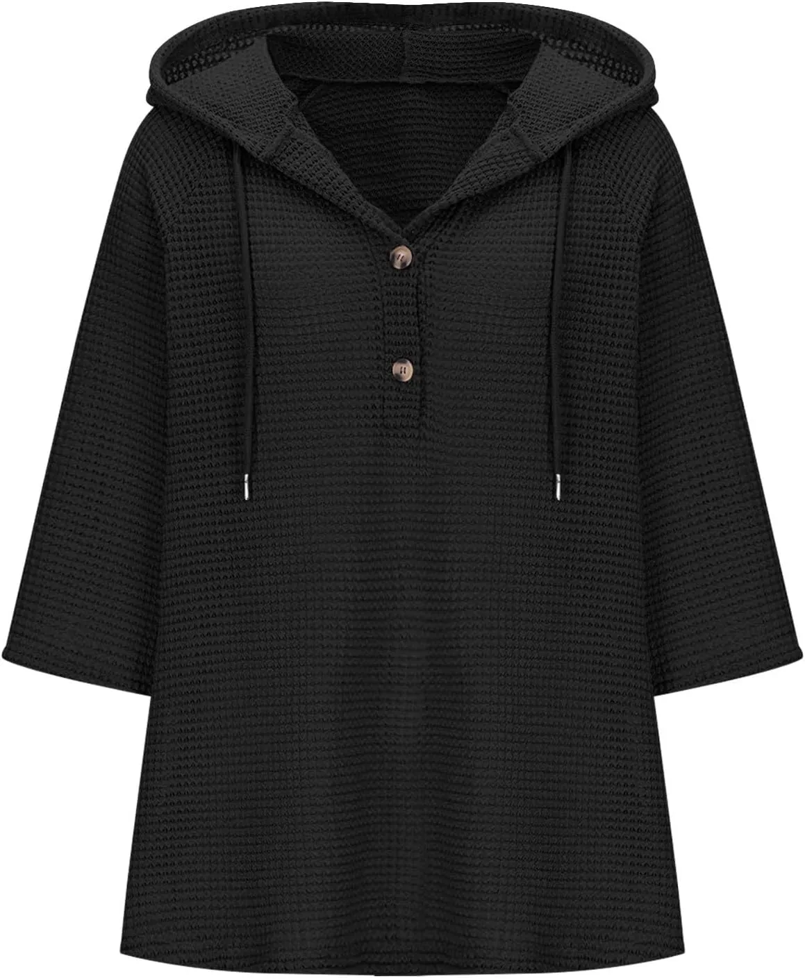 Henley Shirts for Women 3/4 Length Sleeve Button Summer Waffle Hoodies Pullover Cute Vneck Tops Elbow Sleeve Shirts