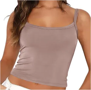 HGps8w Camisole for Women 2025 Summer Basic Cami Tank Tops Casual Solid Slim Fit Sleeveless Crop T-Shirts