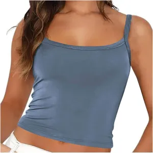 HGps8w Camisole for Women 2025 Summer Basic Cami Tank Tops Casual Solid Slim Fit Sleeveless Crop T-Shirts