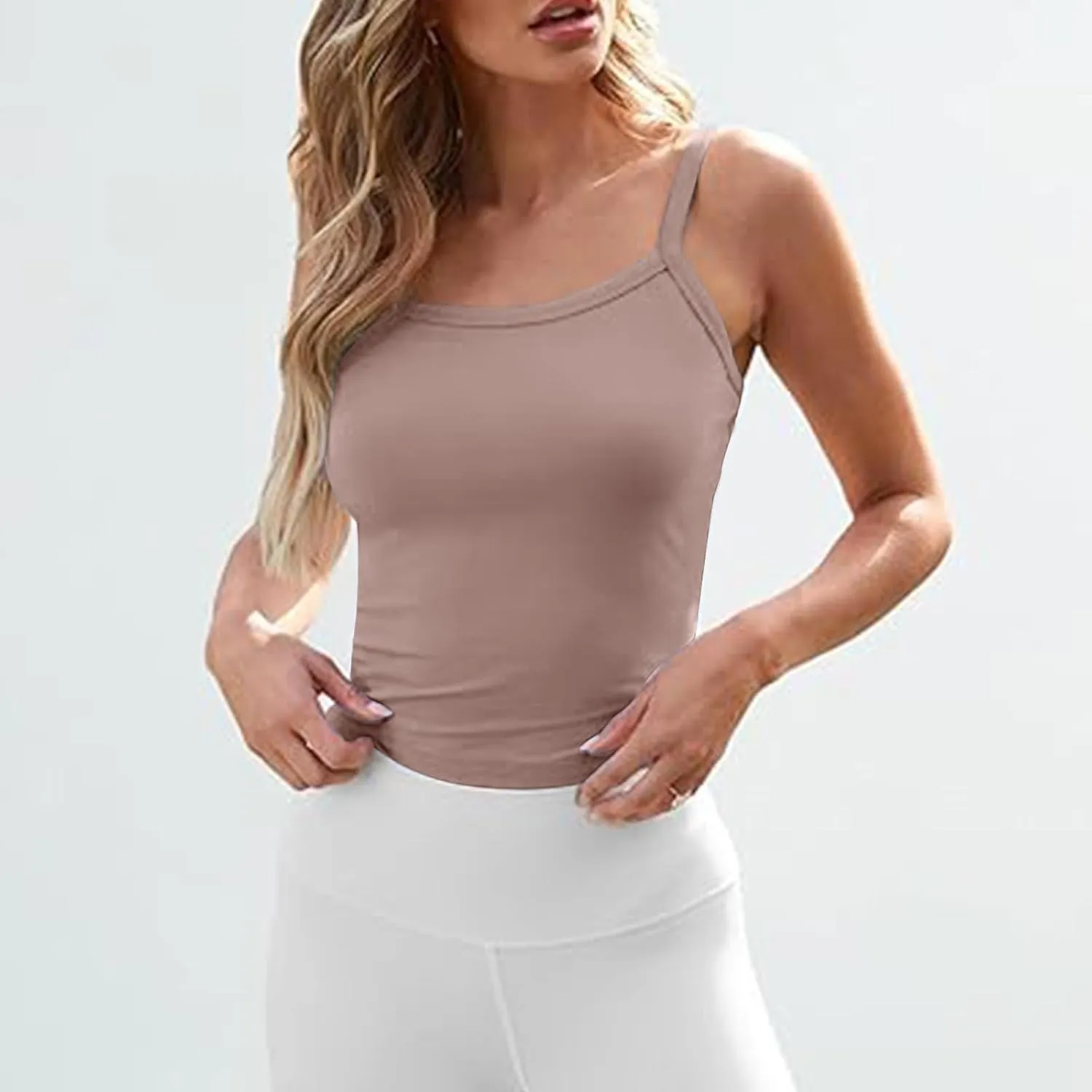 HGps8w Camisole for Women 2025 Summer Basic Cami Tank Tops Casual Solid Slim Fit Sleeveless Crop T-Shirts