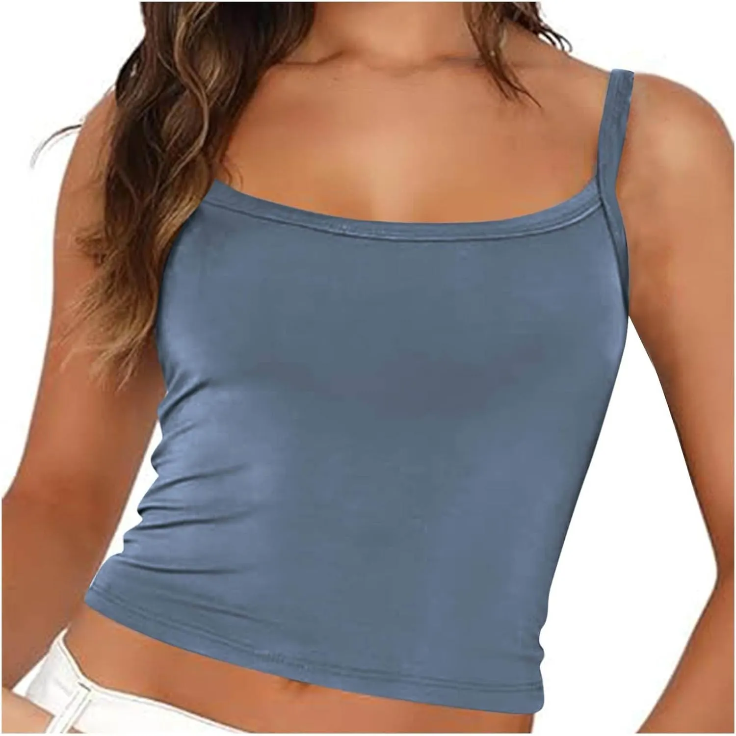 HGps8w Camisole for Women 2025 Summer Basic Cami Tank Tops Casual Solid Slim Fit Sleeveless Crop T-Shirts