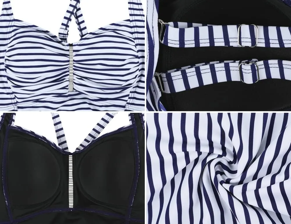 Hilor Women's Tankini Tops Shirred Tummy Control Swimsuits Cross Back Tankini Swimwear Tops
