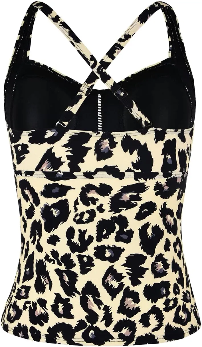 Hilor Women's Tankini Tops Shirred Tummy Control Swimsuits Cross Back Tankini Swimwear Tops