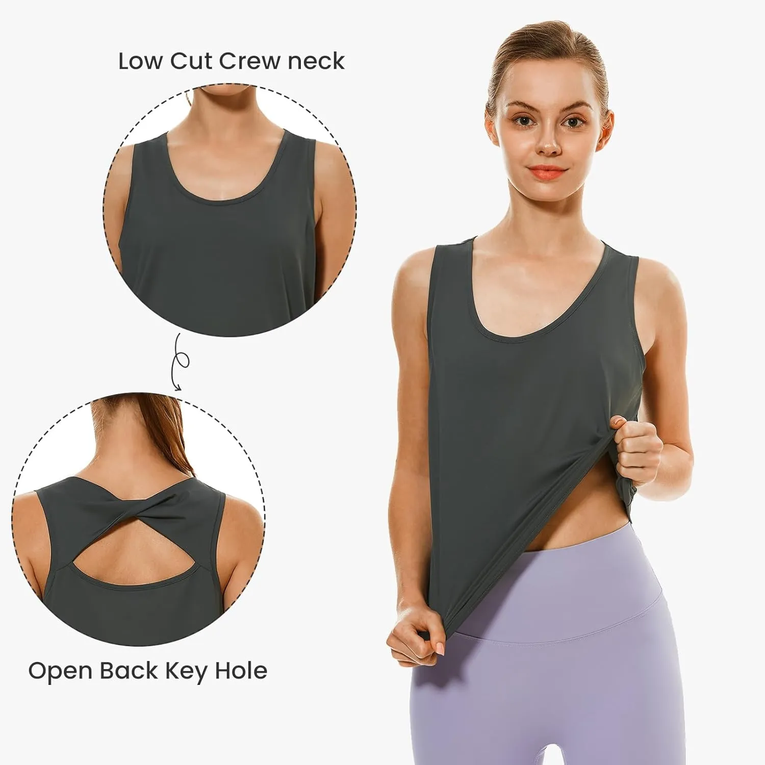 HODOSPORTS Workout Tank Tops for Women Open Back Loose Fit Yoga Athletic Tops