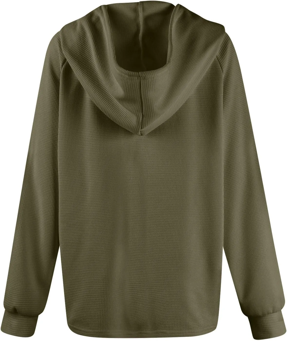 Hoodies for Women Oversized Waffle Knit Casual Lightweight Sweatshirts Drawstring Button V Neck Long Sleeve Tops