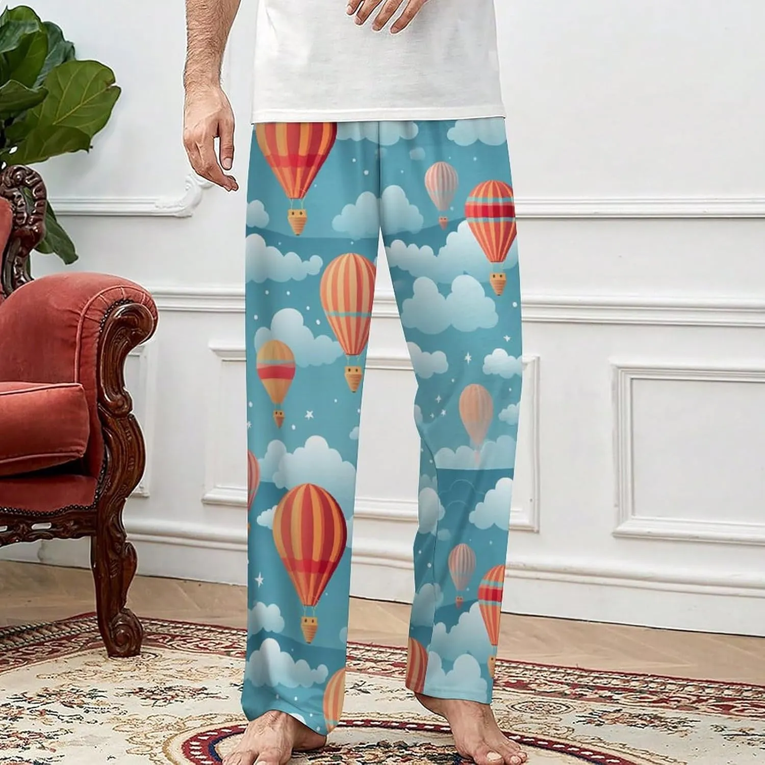 Hot Air Balloon Pajama Bottoms Lounge Pants Elastic Waistband Sleepwear Lounge for Men Women