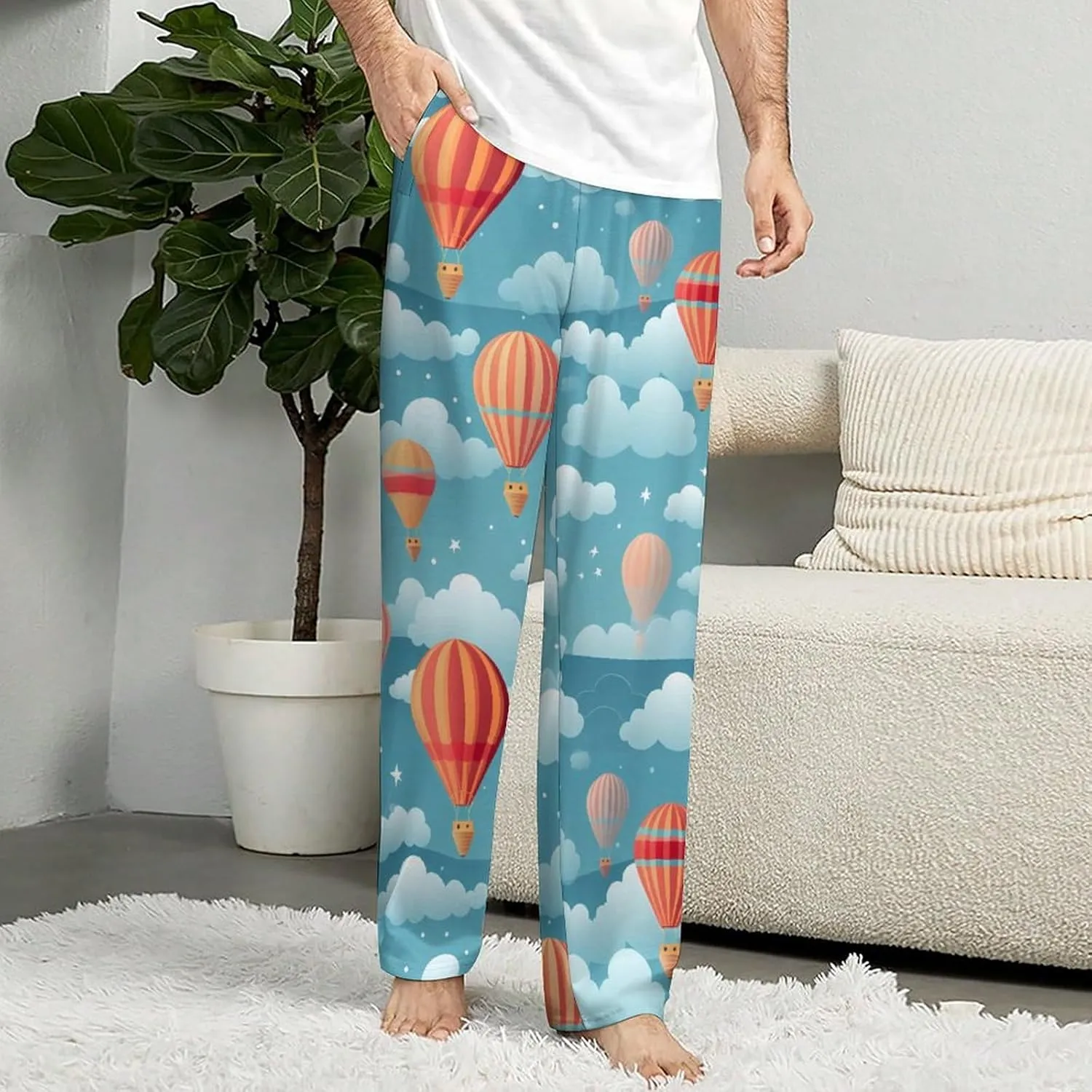 Hot Air Balloon Pajama Bottoms Lounge Pants Elastic Waistband Sleepwear Lounge for Men Women
