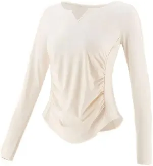 HSQMA Yoga Shirt for Women,Short Sleeve Shirts for Women,Women V Neck T Shirt Thumb Hole Shirts,Breathable Quick Dry Shirts (Color : White/, Size : L/)