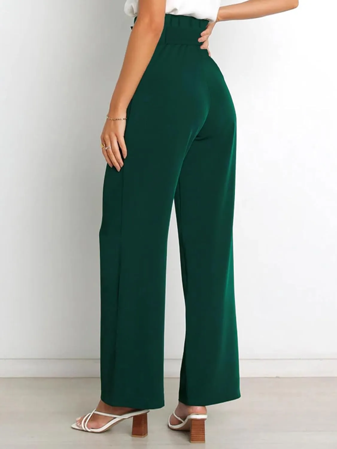 IFFEI Women's Wide Leg Pants with Pockets Business Casual Trousers High Waist with Adjustable Belt