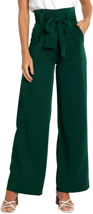 IFFEI Women's Wide Leg Pants with Pockets Business Casual Trousers High Waist with Adjustable Belt