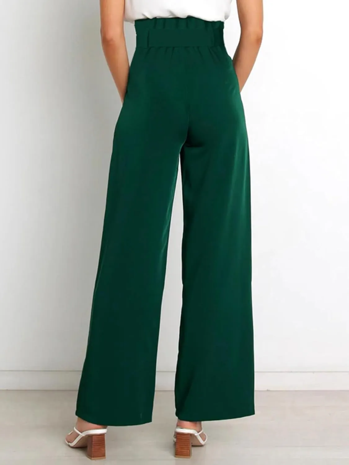 IFFEI Women's Wide Leg Pants with Pockets Business Casual Trousers High Waist with Adjustable Belt