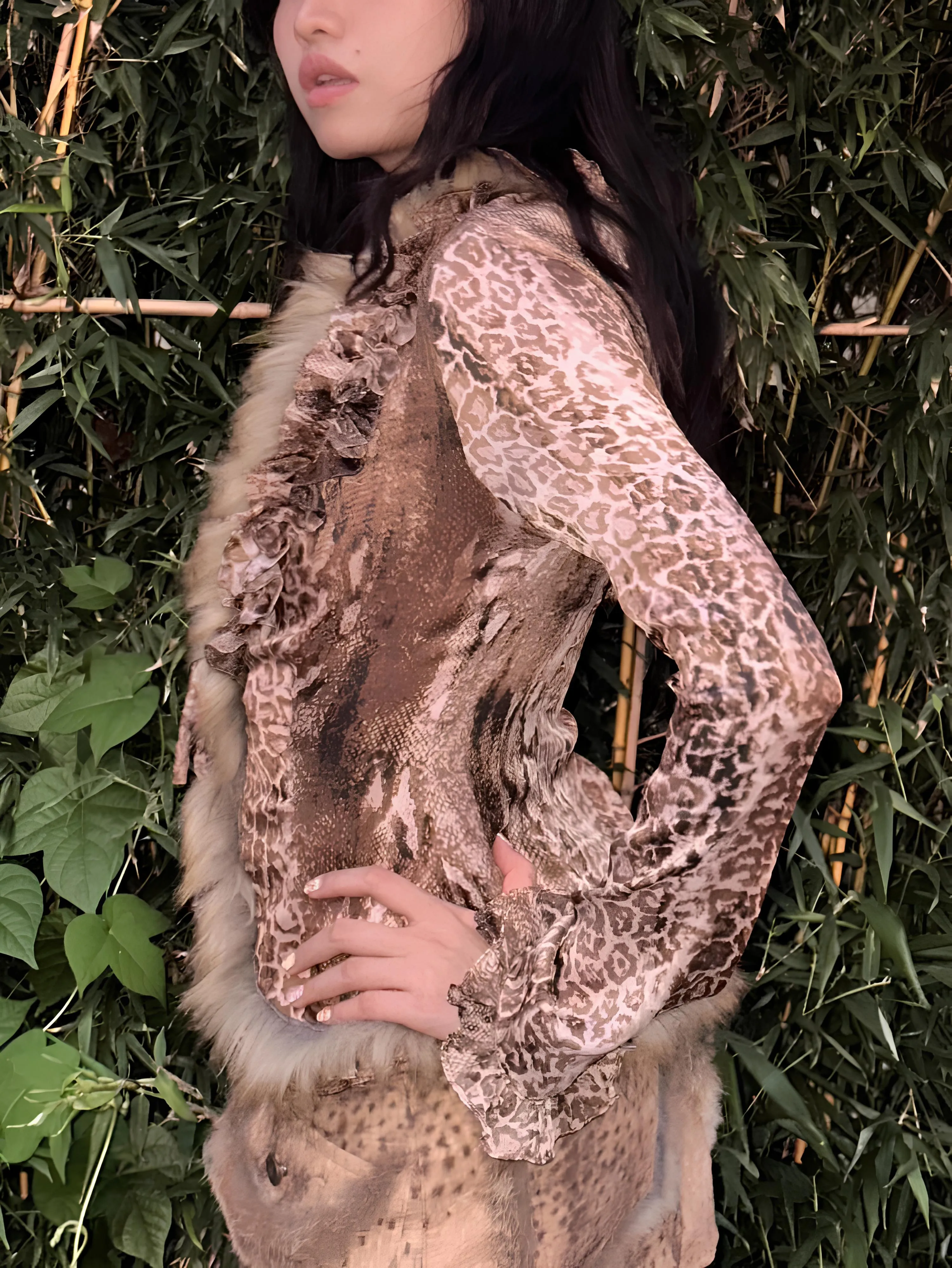 Japanese Y2K Leopard Print Fur Shirt  Vintage Harajuku Grunge Aesthetic