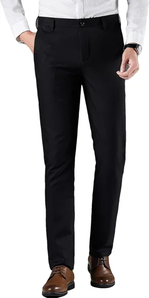 JEShifangjiusu Men's Wrinkle-Resistant Flat-Front Chino Pant Slim Fit Dress Pants Stretch Dress Pants Skinny Suit Pants, Black, 30