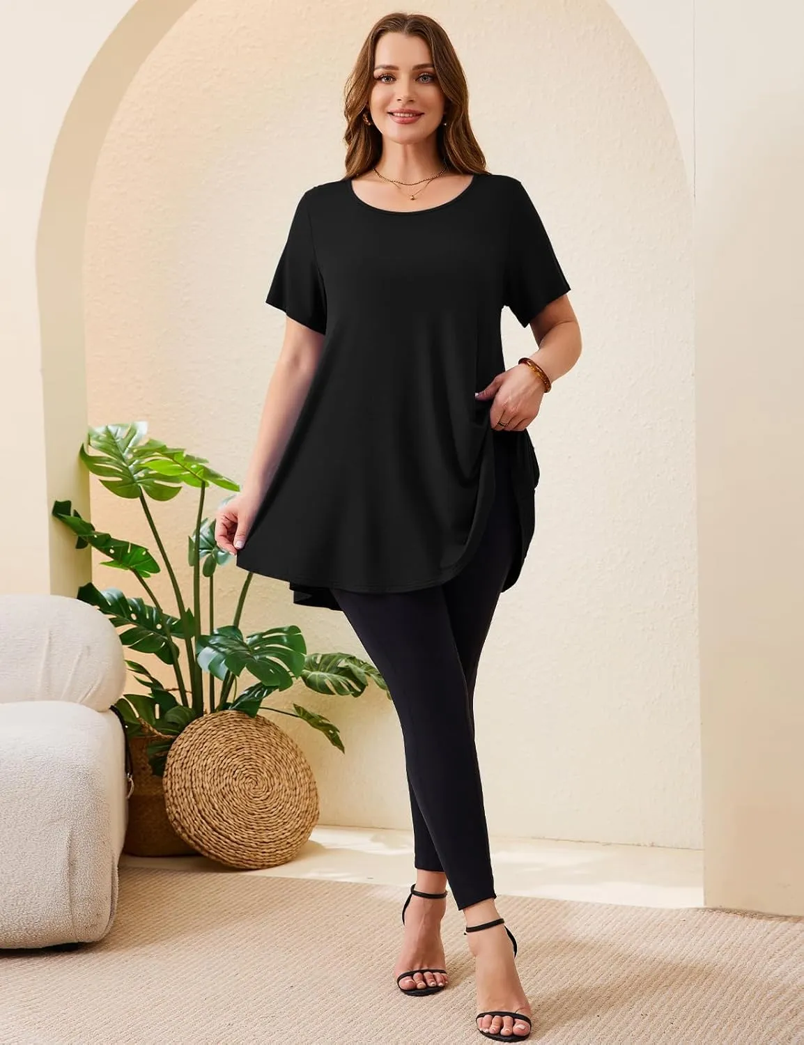 JollieLovin Women's Plus Size Tops Summer Tunic Short Sleeve Loose Fit T-Shirt to Wear with Leggings