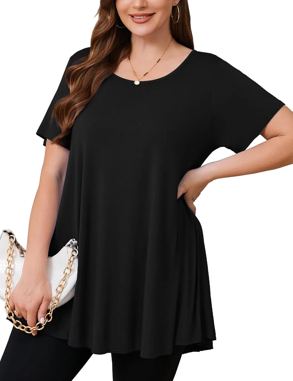 JollieLovin Women's Plus Size Tops Summer Tunic Short Sleeve Loose Fit T-Shirt to Wear with Leggings