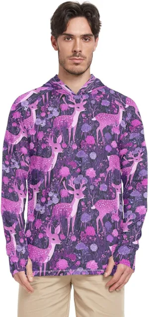Jungle Reindeer Purple Mens Sun Shirts Protection Long Sleeve Fishing Shirt UPF 50  Quick Dry Rash Guard Shirts Sailing Shirts Camisas para Hombres Manga Larga de Trabajo