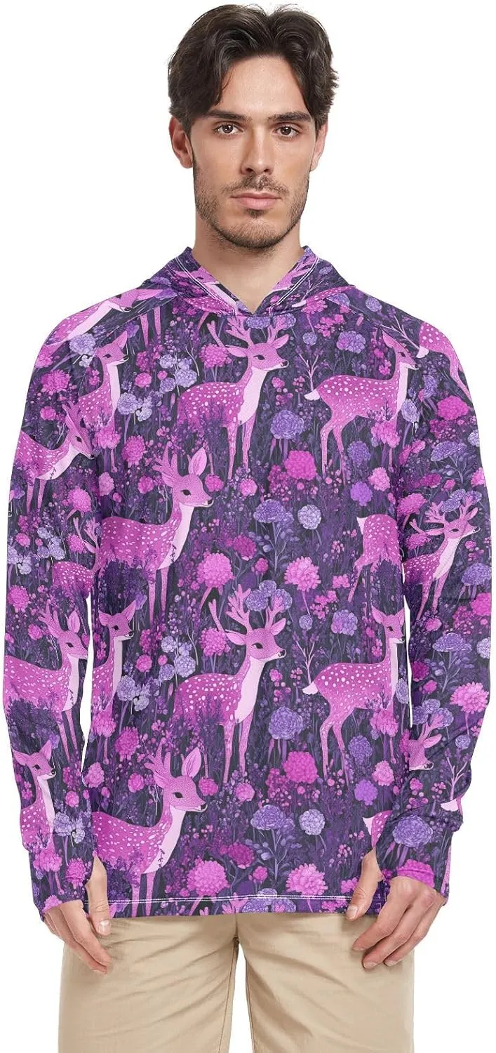 Jungle Reindeer Purple Mens Sun Shirts Protection Long Sleeve Fishing Shirt UPF 50  Quick Dry Rash Guard Shirts Sailing Shirts Camisas para Hombres Manga Larga de Trabajo