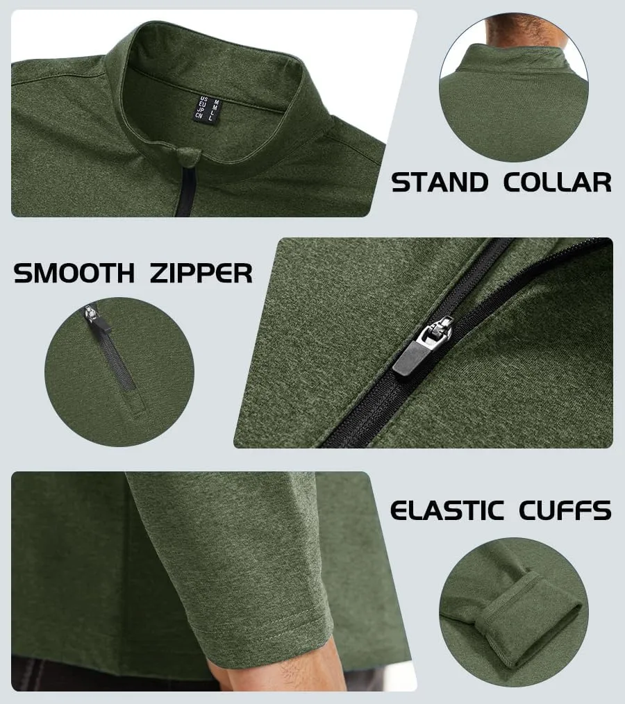 KEFITEVD Men's Athletic Shirts Long Sleeve 1/4 Zip Lightweight Fleece Lined Golf Active Pullover Workout Shirts Sweatshirt