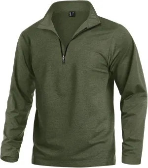 KEFITEVD Men's Athletic Shirts Long Sleeve 1/4 Zip Lightweight Fleece Lined Golf Active Pullover Workout Shirts Sweatshirt