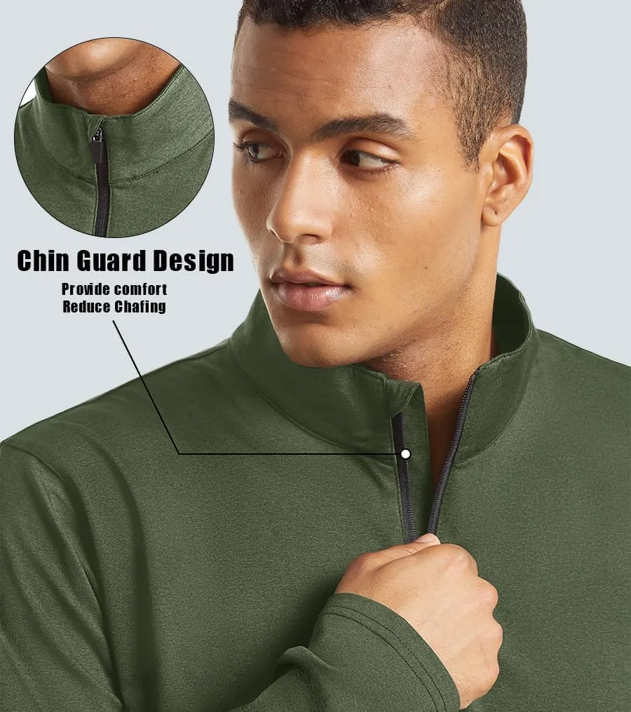KEFITEVD Men's Athletic Shirts Long Sleeve 1/4 Zip Lightweight Fleece Lined Golf Active Pullover Workout Shirts Sweatshirt