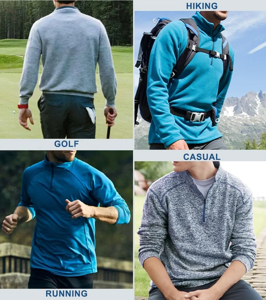 KEFITEVD Men's Athletic Shirts Long Sleeve 1/4 Zip Lightweight Fleece Lined Golf Active Pullover Workout Shirts Sweatshirt