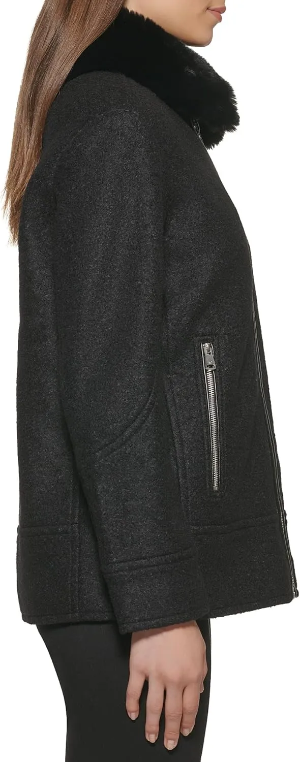 Kenneth Cole Women's Faux Fur Trim Jacket