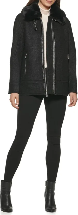 Kenneth Cole Women's Faux Fur Trim Jacket