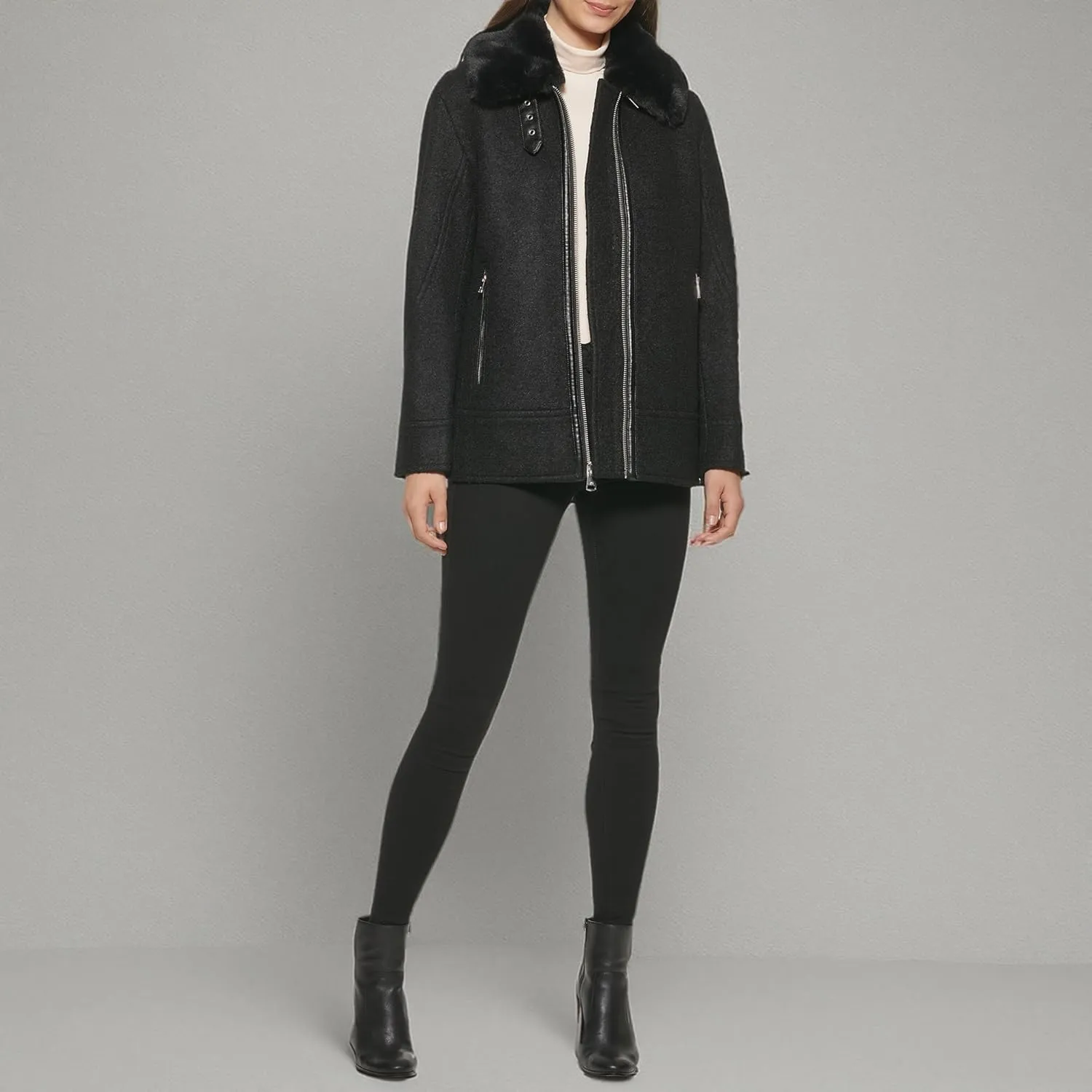Kenneth Cole Women's Faux Fur Trim Jacket