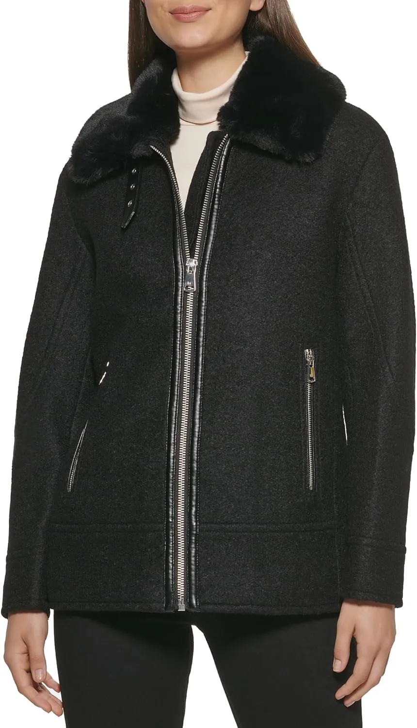 Kenneth Cole Women's Faux Fur Trim Jacket