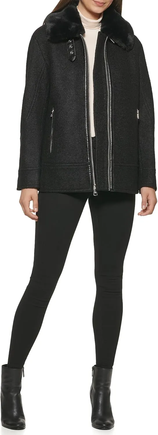 Kenneth Cole Women's Faux Fur Trim Jacket