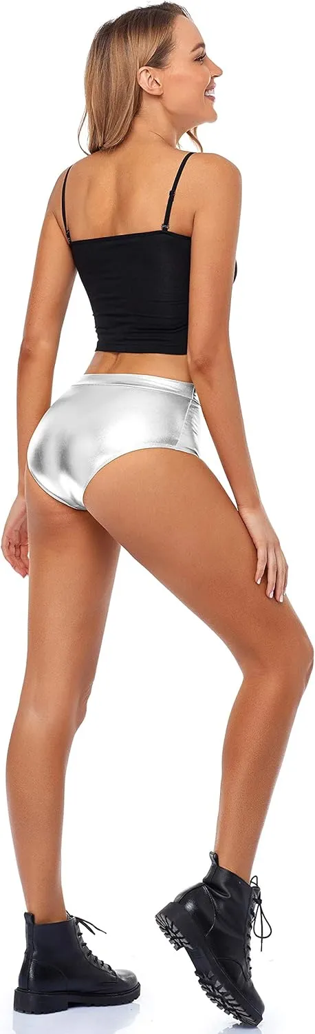 Kepblom Metallic High Waisted Booty Shorts Women's Shiny Cheeky Dance Festival Rave Bottoms