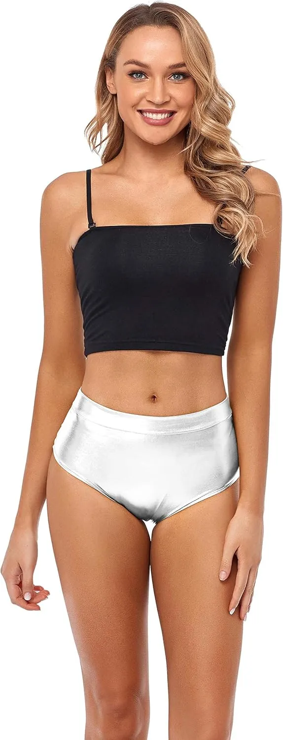 Kepblom Metallic High Waisted Booty Shorts Women's Shiny Cheeky Dance Festival Rave Bottoms