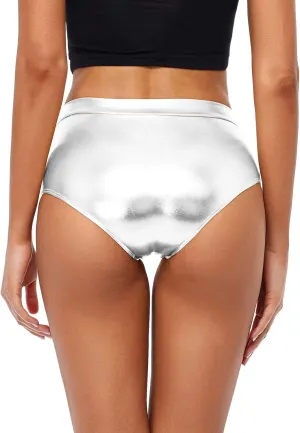 Kepblom Metallic High Waisted Booty Shorts Women's Shiny Cheeky Dance Festival Rave Bottoms