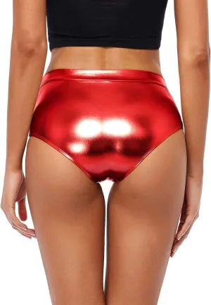Kepblom Metallic High Waisted Booty Shorts Women's Shiny Cheeky Dance Festival Rave Bottoms