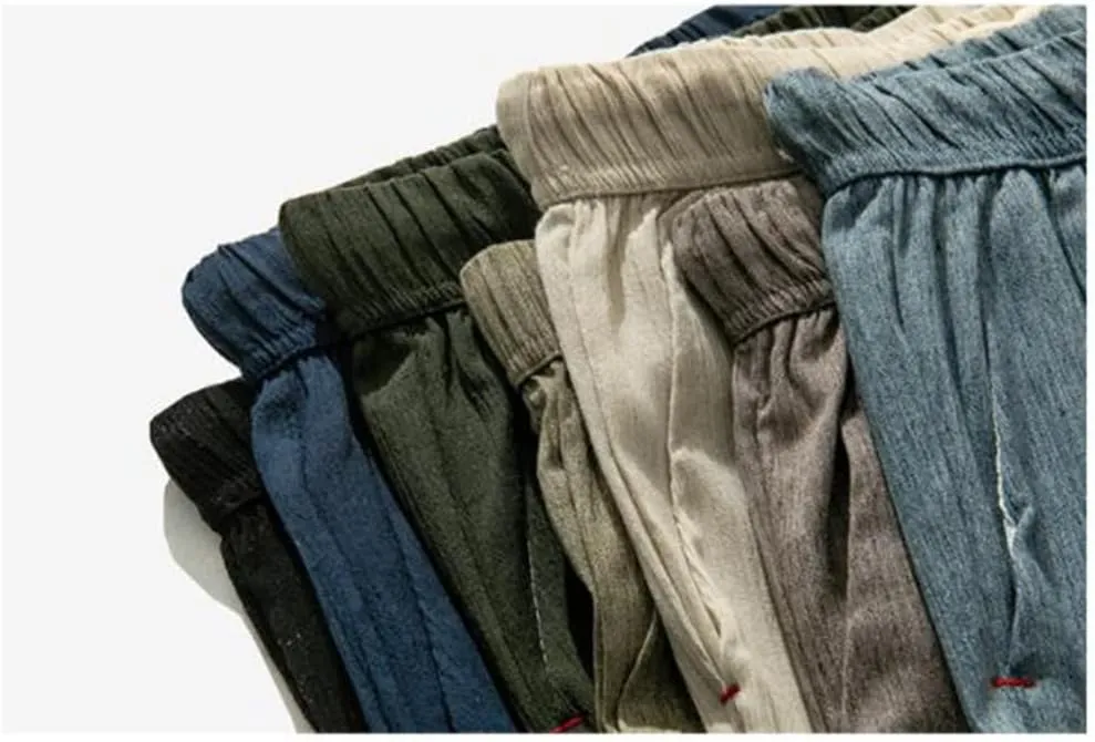 keusyoi Chinese Style Jogger Harem Pants Men Cotton Linen Sweatpants Men Casual Lightweight Trousers Summer Men Pants