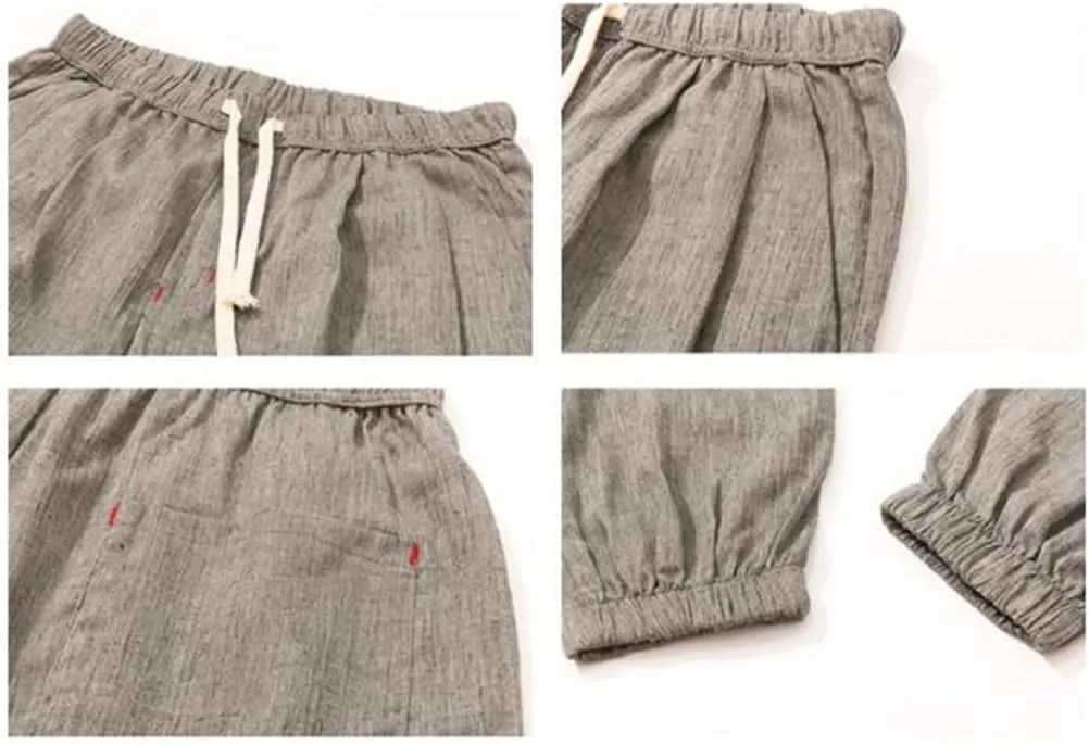 keusyoi Chinese Style Jogger Harem Pants Men Cotton Linen Sweatpants Men Casual Lightweight Trousers Summer Men Pants