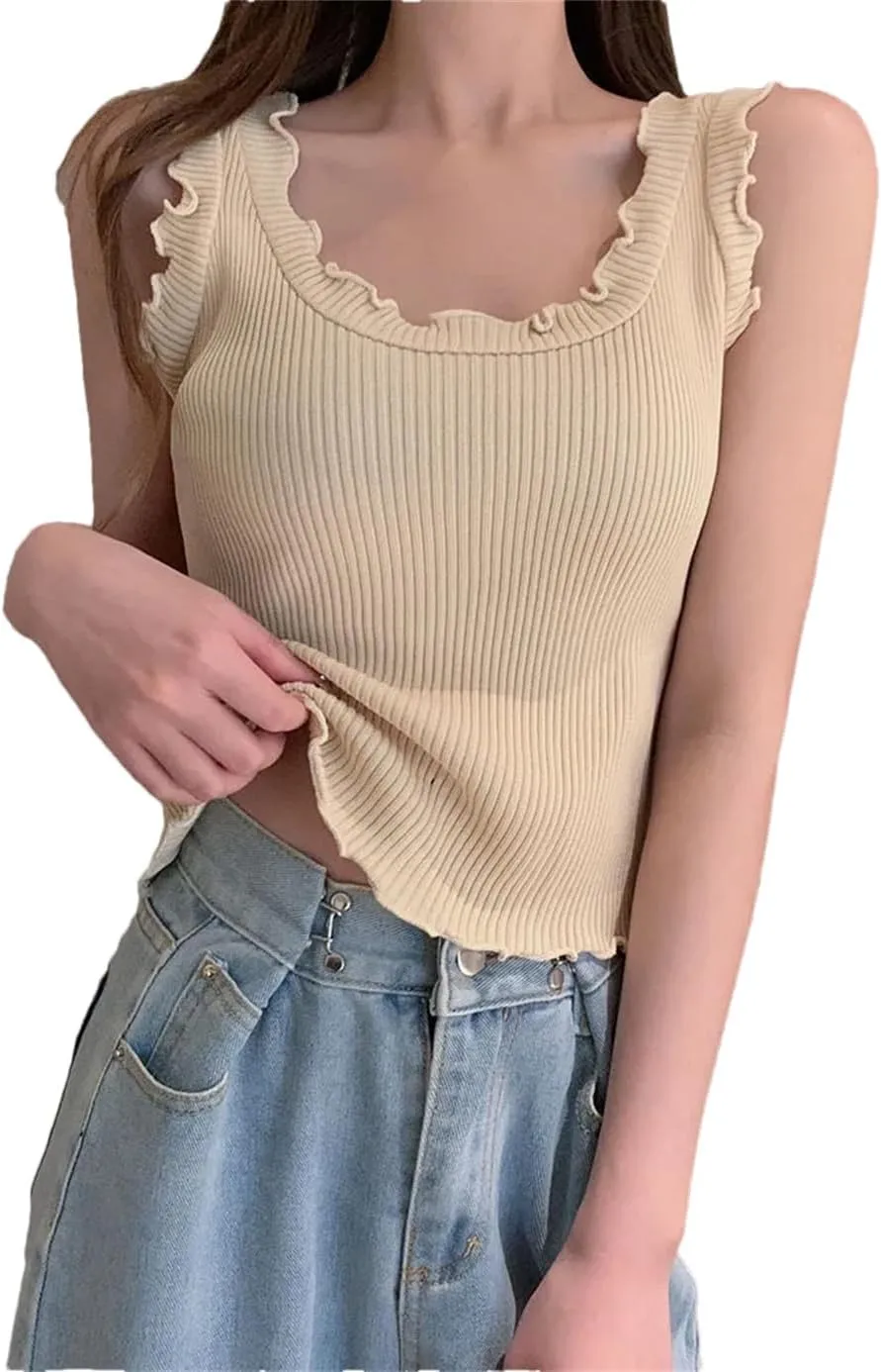 Knit Tank Tops for Women Women Crop Tops Sports Vest Sleeveless Knitted Camisole