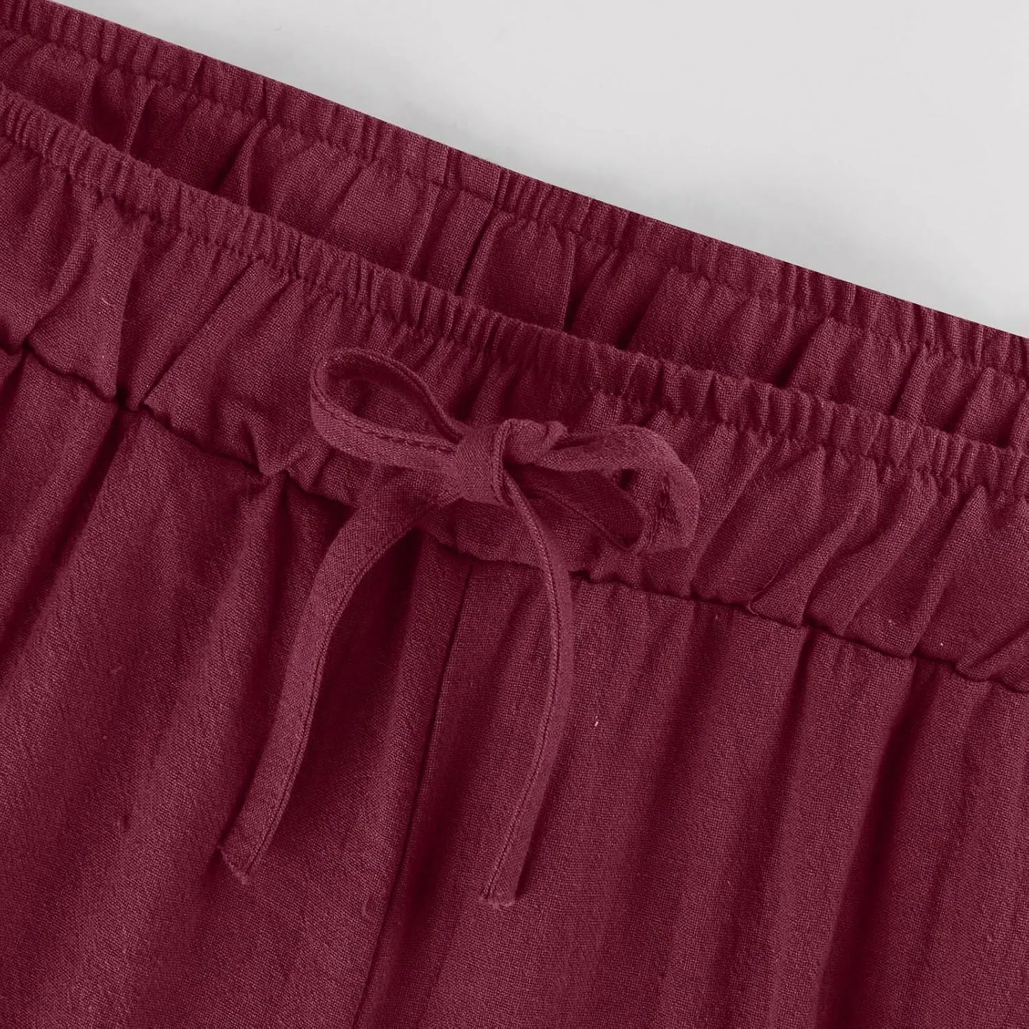 KUIOLYPOER Women's Cotton Linen Pants Summer Wide Leg Casual Loose Drawstring High Waist Palazzo Pants Trousers with Pockets