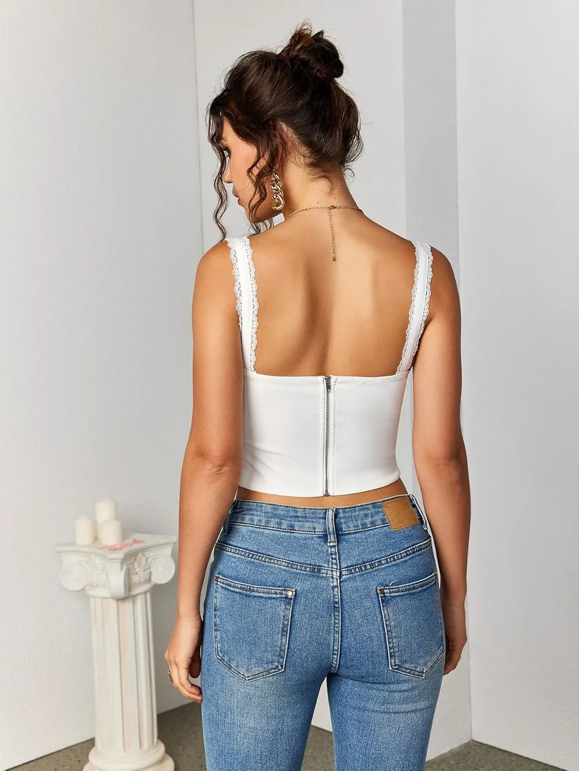 KUTUMAI Lace Corset Top Y2K Cute Square Neck Bustier Going Out Tank Crop Tops for Women Trendy Summer