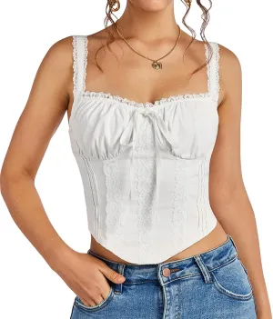 KUTUMAI Lace Corset Top Y2K Cute Square Neck Bustier Going Out Tank Crop Tops for Women Trendy Summer