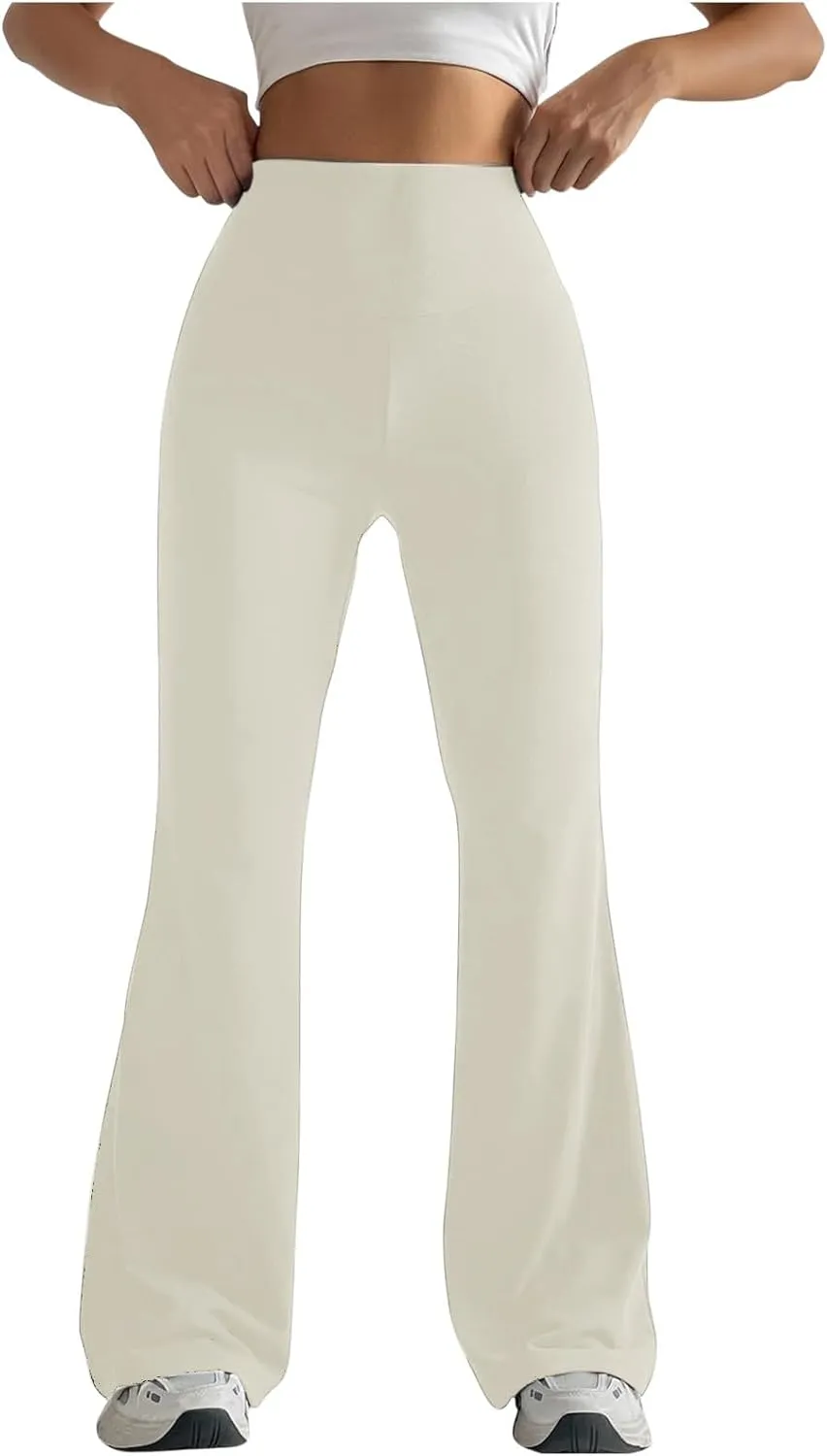 Ladies Flare Leg Yoga Pants High Waist Stretch Solid Color Trousers Bell Bottom Stylish Leggings Workout Gym Tights