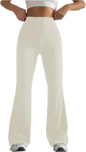 Ladies Flare Leg Yoga Pants High Waist Stretch Solid Color Trousers Bell Bottom Stylish Leggings Workout Gym Tights
